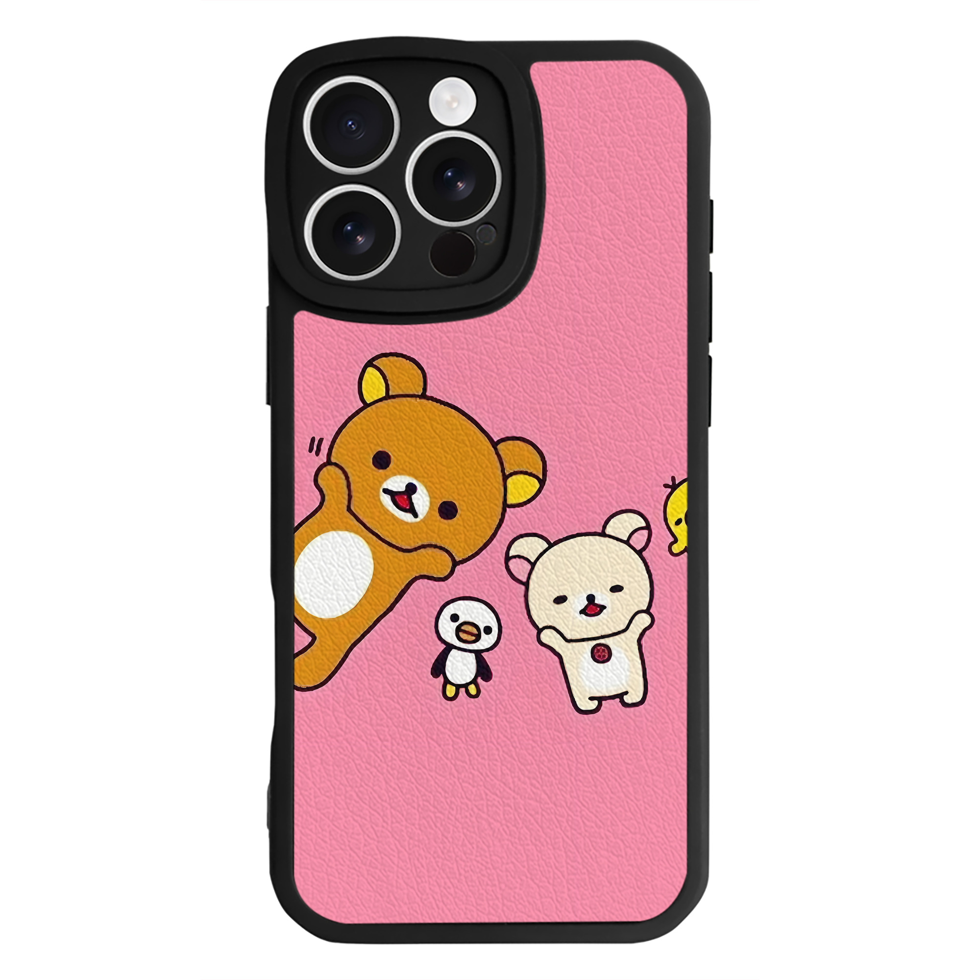 （画像用） リラックマ リラックマ キイロイトリ Rilakkuma Korilakkuma Kiiroitori 【iPhone 16シリーズ対応】シリコンスマホケース（レザー調） 材質：シリコン